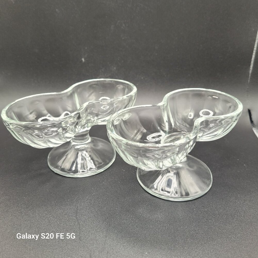 Vintage Pair of Libbey Ribbed Double Scoop Dessert Ice Cream Pedestal Bowls